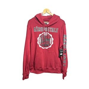 Aeropostale Mens Hoodie Red Wilderness River Mountain Graphic Sweatshirt Size L